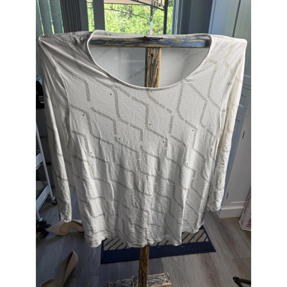 JM Collection Women’s Cream Metallic Long Sleeve Top Size P/L